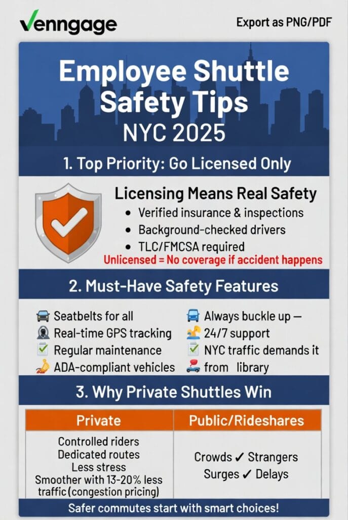 Infographic employee shuttle safety tips NYC
