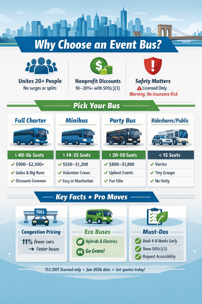 Ultimate Guide to Event Bus NYC Charity Events: The Smart Way to Choose Charters & Shuttles for Your Nonprofit Fundraiser in 2026 4 Infographic event bus NYC charity events