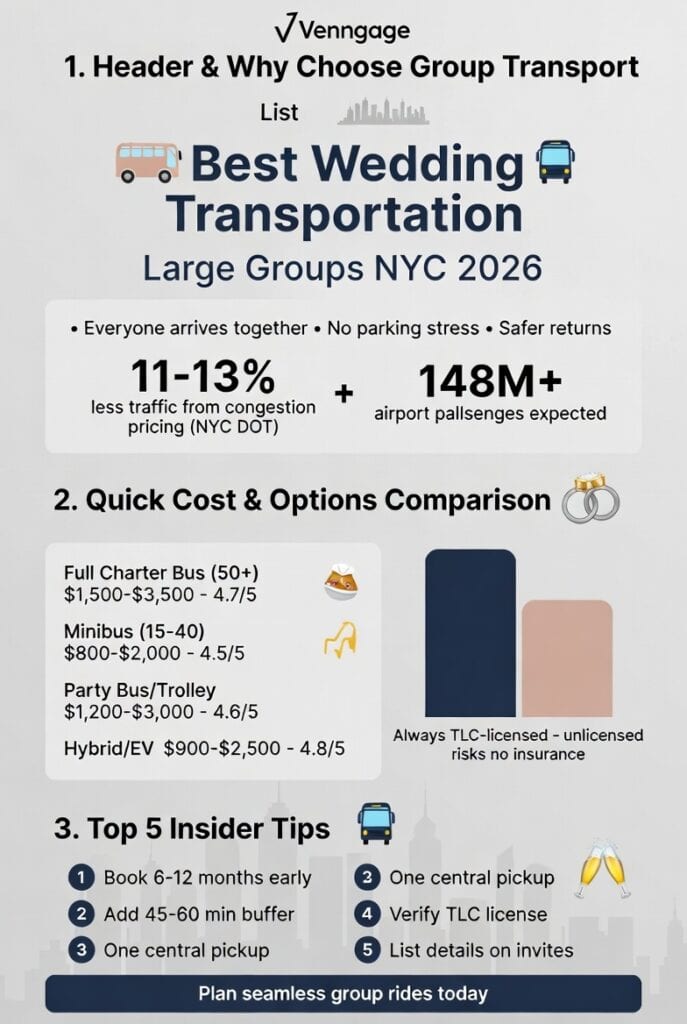 Infographic wedding transportation large groups NYC