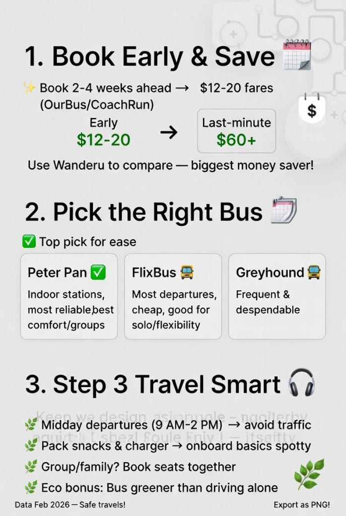 Infographic how to plan NYC to Boston bus trip
