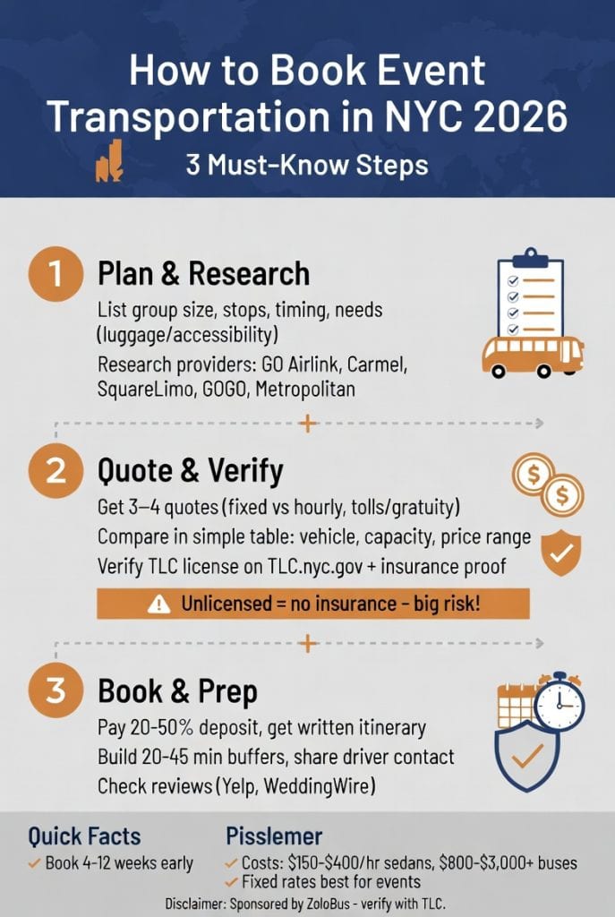 Infographic how to book event transportation in nyc