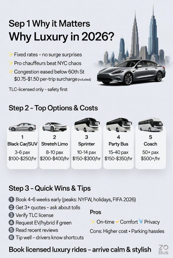 Luxury Event Transportation NYC: Your 2026 Guide to Arriving in Style 4 Infographic luxury event transportation nyc