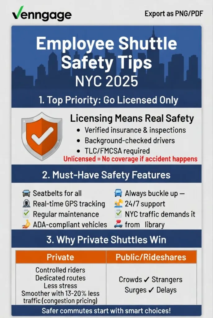 Infographic employee shuttle safety tips NYC