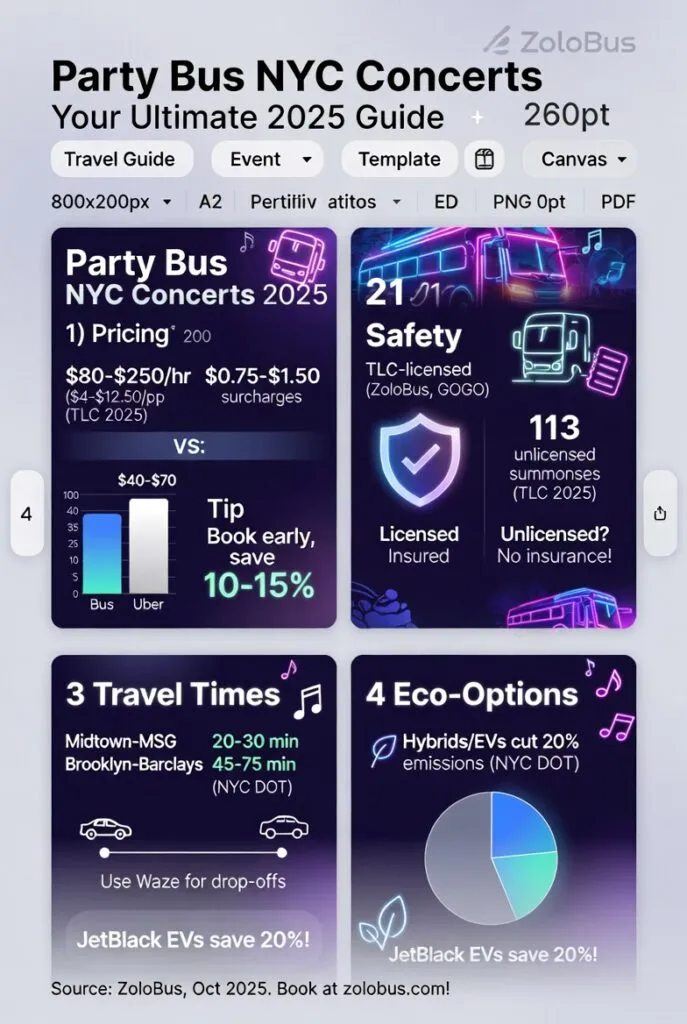 Infographic party bus NYC concerts