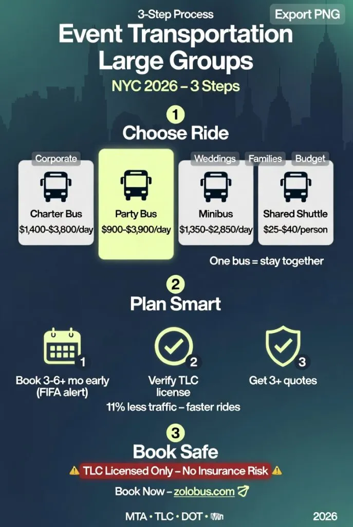Infographic event transportation large groups NYC