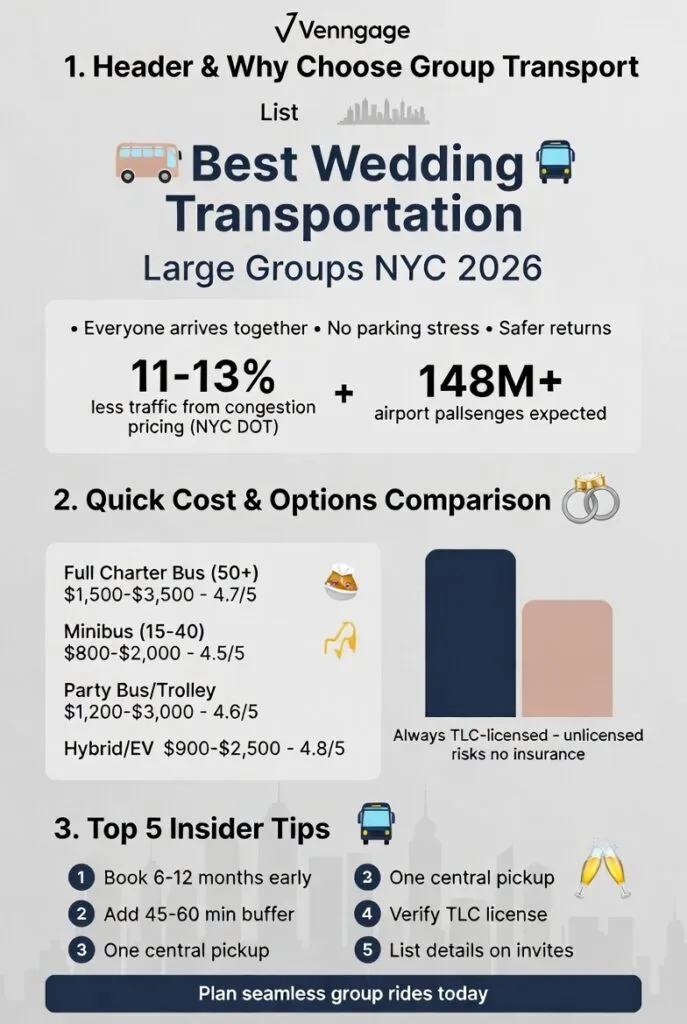 Infographic wedding transportation large groups NYC