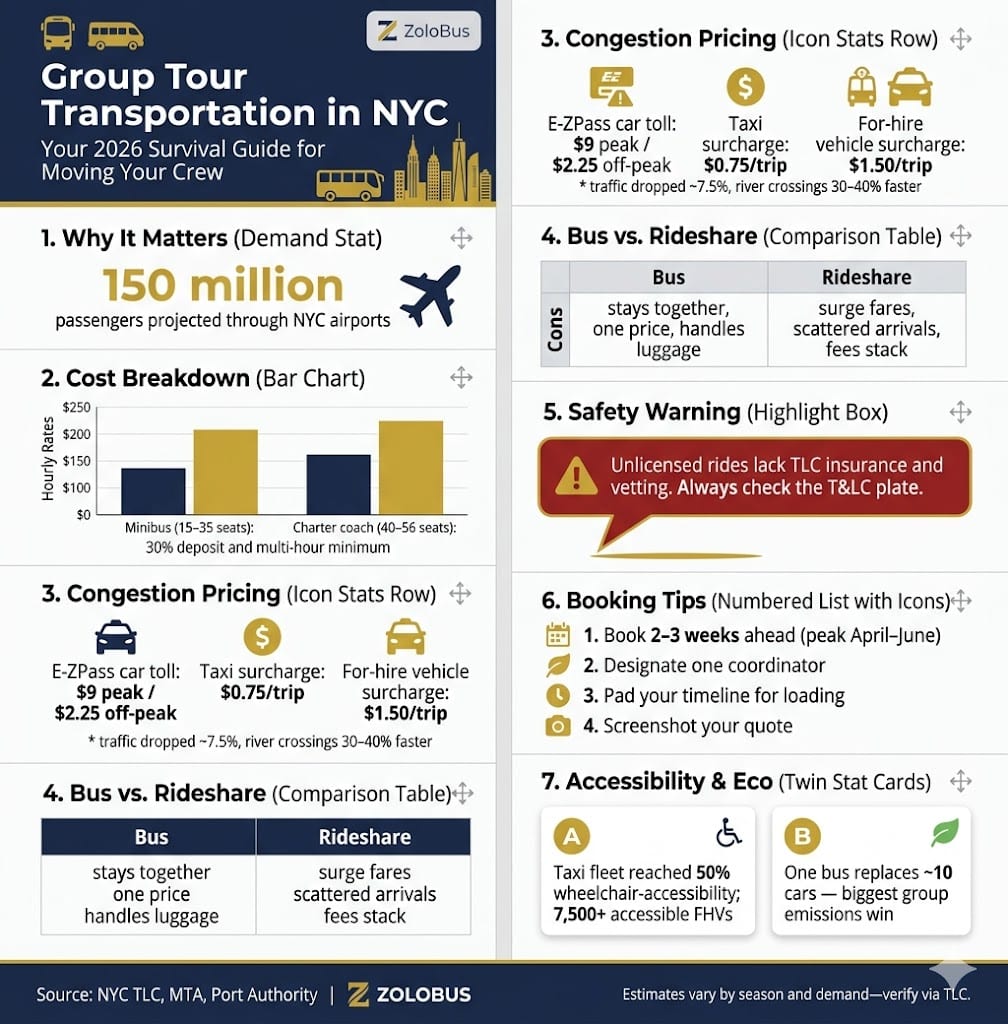 Group Tour Transportation in NYC: A 2026 Survival Guide for Moving Your Crew 4 Infographic Group Tour Transportation