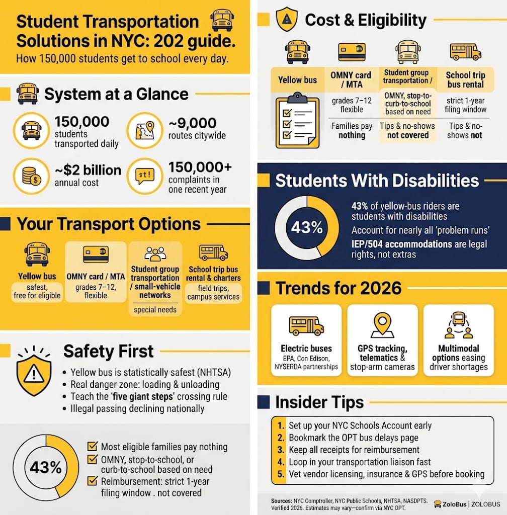 Student Transportation Solutions in NYC: A 2026 Guide for Families, Schools, and Districts 4 Infographic Student Transportation Solutions